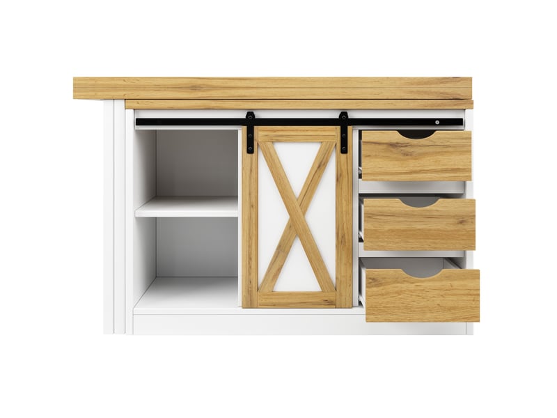 Îlot de cuisine extensible 120-197x40x72 cm avec 3 tiroirs blanc et effet chêne - Conforama D