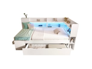 Lit avec rangement 90x190 cm <strong>REDOM</strong> <strong></strong> coloris blanc