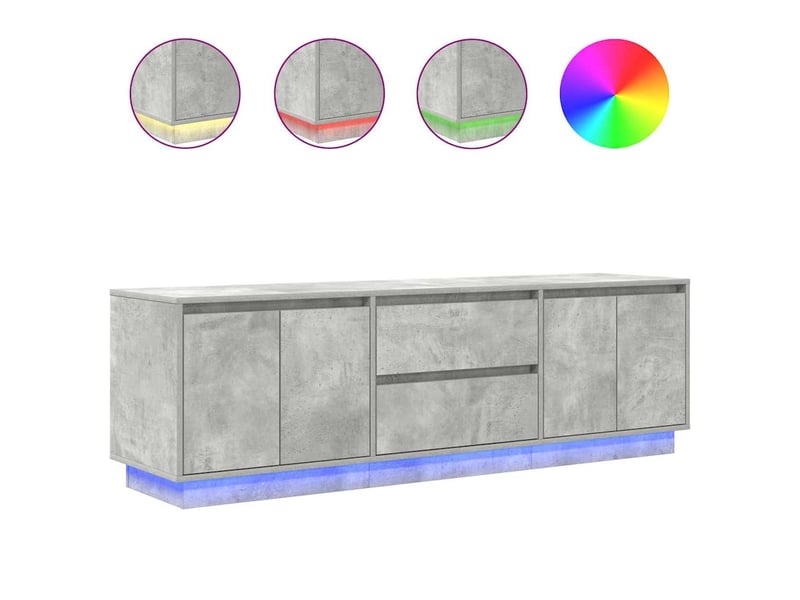  Meuble tv - banc tv - meuble de rangement avec lumières led gris béton 160,5x41x50 cm  - Conforama A
