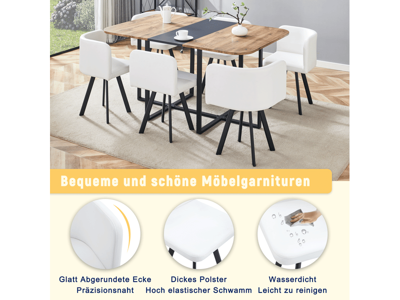  Ensemble table et 6 chaises extensible 150 x 100 cm, mdf et métal noir, style industriel pour repas conviviaux  - Conforama D