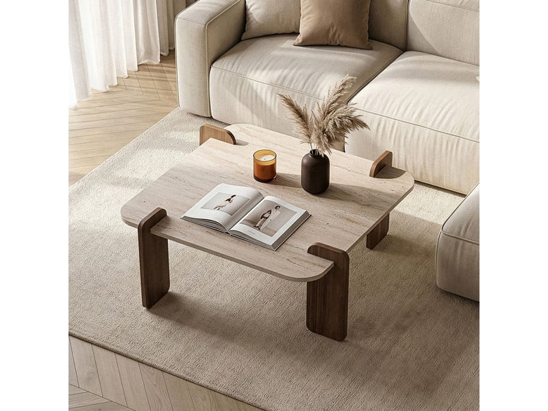  Table basse carrée effet travertin et noyer 90x90cm tasi  - Conforama B