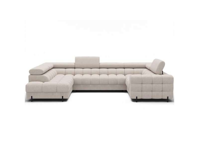 Canapé panoramique convertible factory 3 places beige – angle gauche avec coffre – version 5 - Conforama A