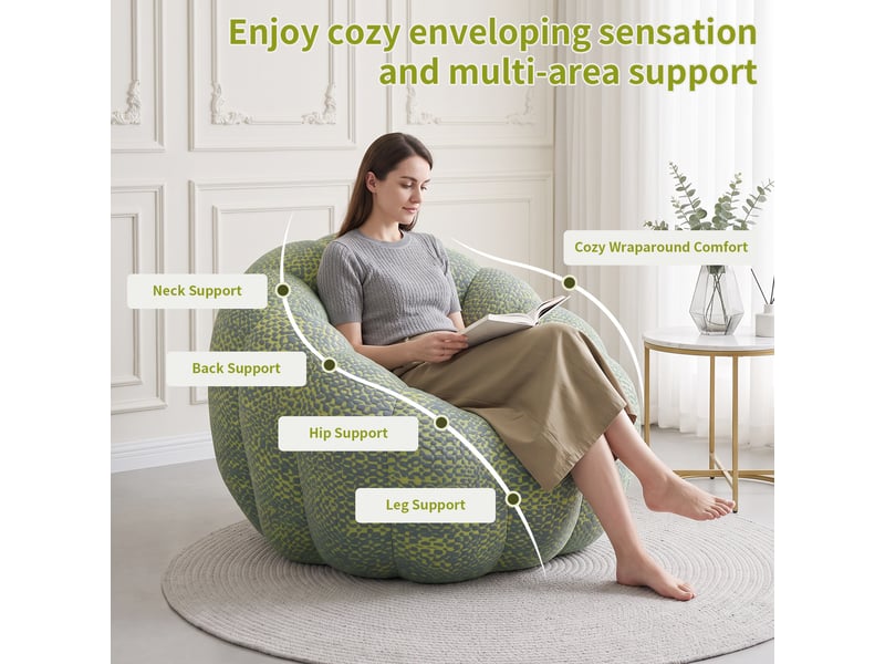  Pouf poire en forme de fleur, canapé moelleux citrouille, meuble d'appoint mignon pour la chambre, le salon, jaune + gris  - Conforama E
