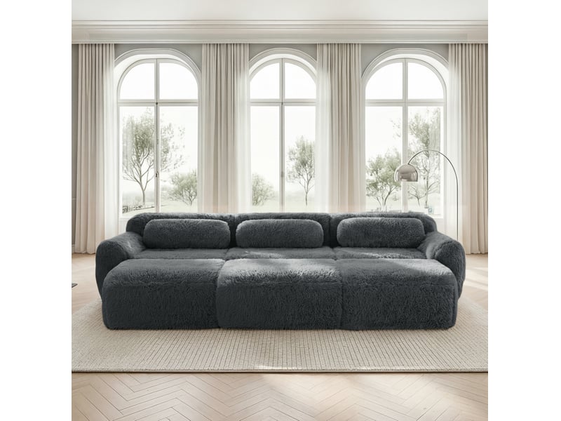  Canapé modulaire 3 places 291x179x73 cm avec 3 ottomans sans cadre gris  - Conforama B