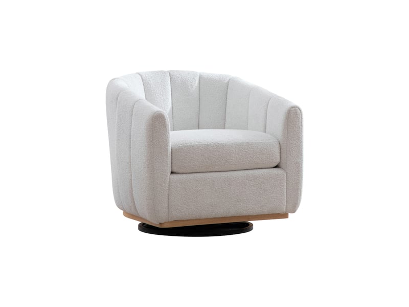 Fauteuil lounge pivotant avec repose-pieds en chenille ivoire – 81 x 73 x 75,5 cm Fay Lum - Conforama A