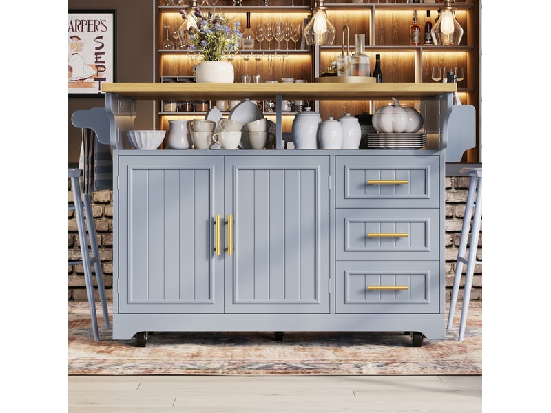  Îlot de cuisine mobile 120x40x95 cm à plateaux rabattables mdf bleu  - Conforama D