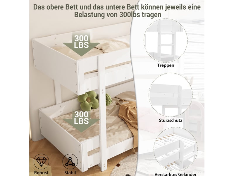 Lit superposé enfant 90x200 cm avec escalier et garde-corps coloris blanc - Conforama E