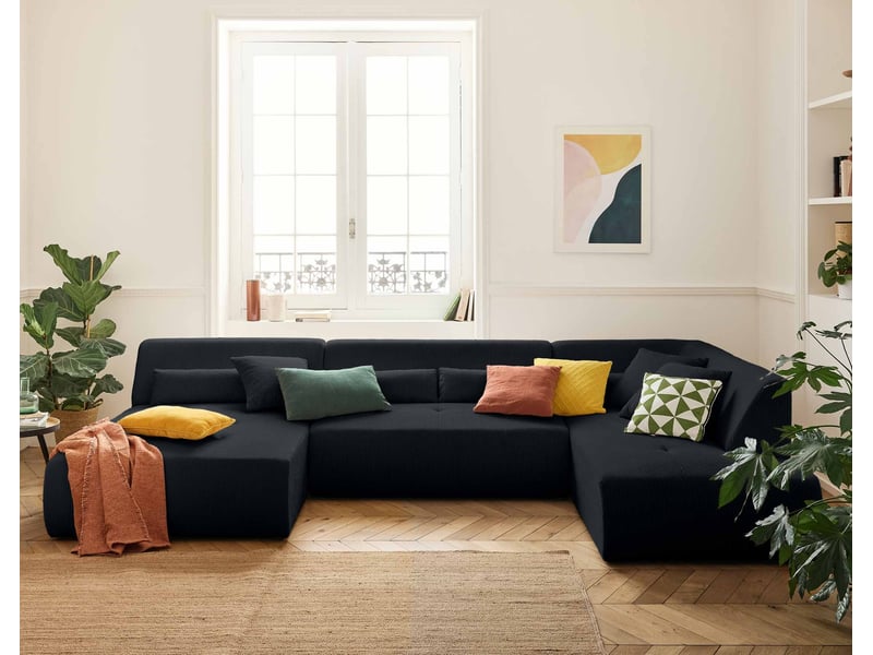  Onyx - canapé panoramique d'angle droit 7 places - en velours côtelé - lisa design - noir ONYX - Conforama B