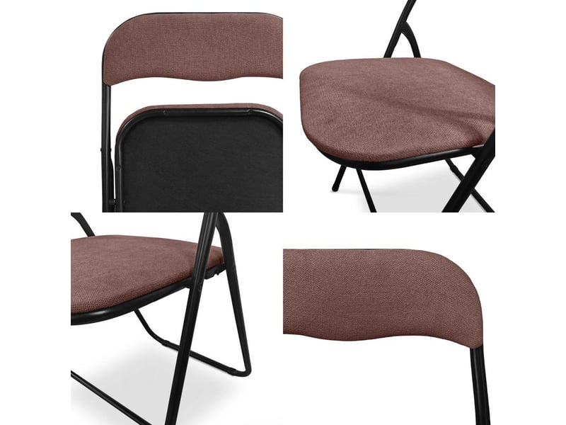  Lot de 6 chaises pliantes rembourrées en tissu marron et pieds métal noir - greta GRETA - Conforama C