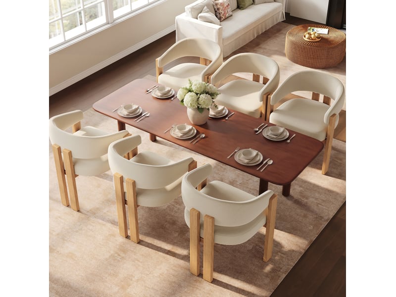  Lot de 6 chaises de salle à manger 49x47x78cm, beige et naturel, métal, effet bois, mobilier de cuisine, rembourrage épais  - Conforama B