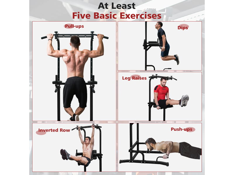  Tour de musculation multifonction noire en métal réglable, pour tractions, dips et entraînement à domicile  - Conforama E