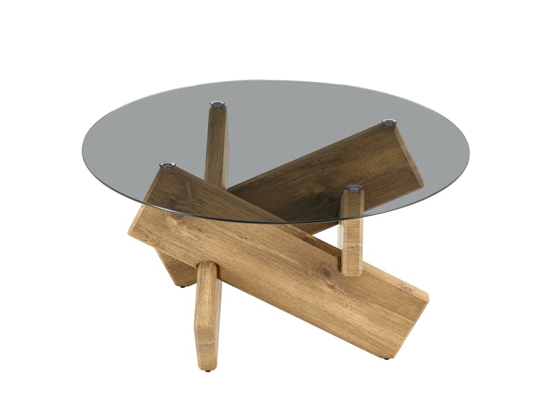  Table basse ronde en verre ø79 cm, h45 cm, piètement design effet bois ou marbre  - Conforama D