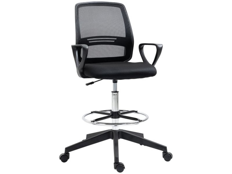  Chaise assis-debout ergonomique pivotante, repose-pieds, métal noir, réglable 102,5-126 cm  - Conforama A