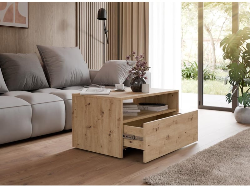  Table basse lino 80 x 50 cm - roulettes et tiroir, chêne artisan LINO/LAW/80x50/AR - Conforama D