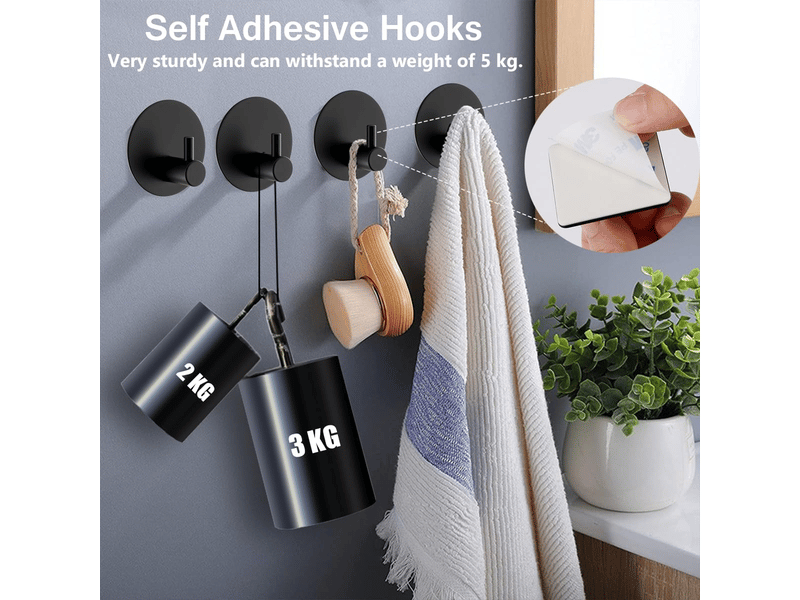  2 crochets muraux adhésifs, crochets porte-serviettes ronds en acier inoxydable 304 pour salle de bain et cuisine (noir)  - Conforama E