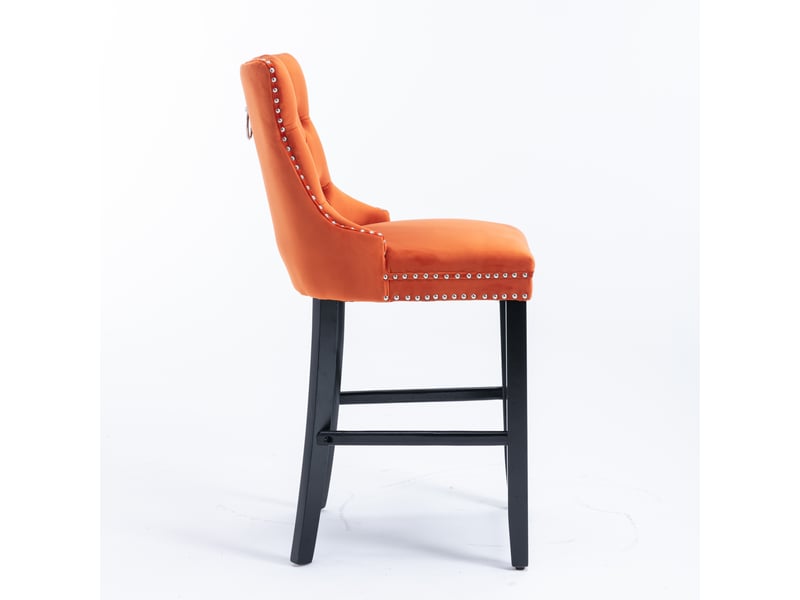 Tabourets de bar de2002og orange lot de 2 en velours capitonné avec pieds bois et clous chrome - Conforama D