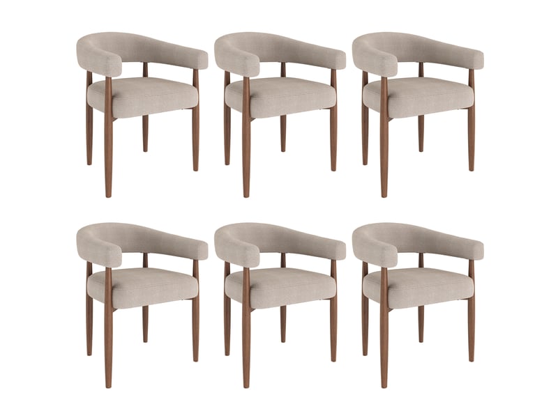  Lot de 6 chaises de salle à manger avec accoudoirs en tissu chenille taupe, 60x59x75 cm  - Conforama A