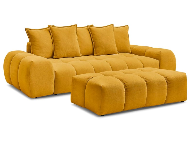  Bobochic canapé droit fixe 3 places everest tissu texturé avec pouf jaune EVEREST - Conforama A