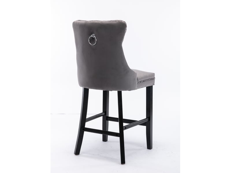  Tabourets de bar de2002gy gris lot de 2 en velours capitonné avec pieds bois et clous chrome  - Conforama E