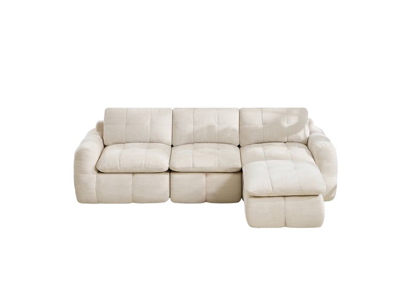  Canapé d’angle modulable 3 places en chenille beige – 264 x 160 x 68 cm Fay Lum - Conforama A