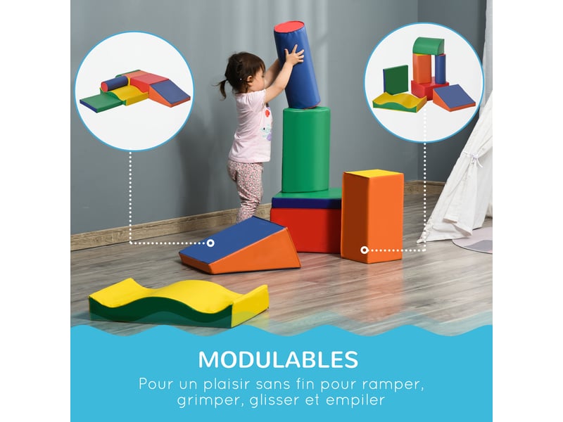  7pcs module motricité bébé parcours motricité bébé blocs de construction en mousse epe avec housse en polyuréthane - jouets éducatifs pour enfants d'âge préscolaire, multicolore  - Conforama E