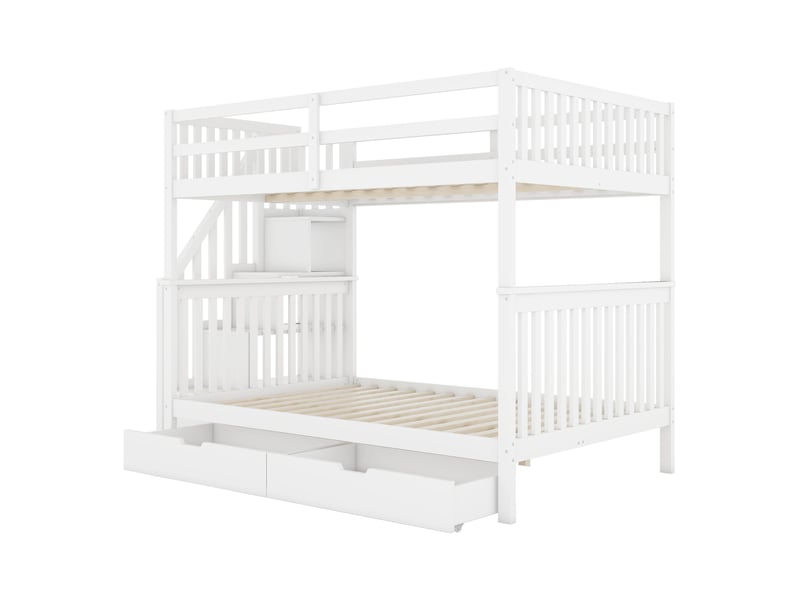 Lit superposé blanc 140x200 cm, escalier-rangement, 2 tiroirs - Conforama D
