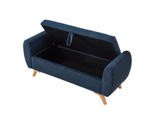 Banc de rangement bleu 145 cm en velours côtelé avec coffre pliable et pieds en bois