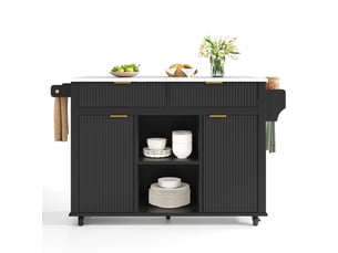 Desserte de cuisine à roulettes 143 x 4569 cm, 2 tiroirs et plateau pliant noir