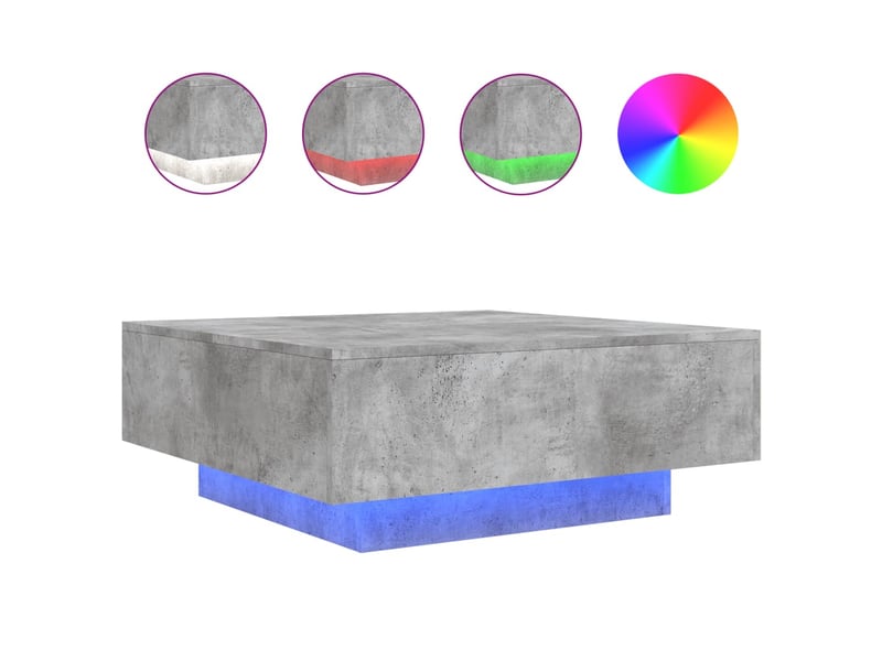 Table basse - table de salon - table à thé avec lumières led gris béton 80x80x31 cm - Conforama A