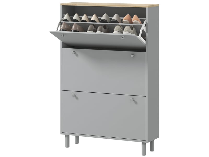  Meuble à chaussures 24 paires avec 3 tiroirs rabattables et étagères réglables, gris, 80x23,5x121cm  - Conforama B