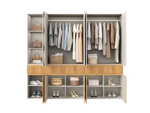 Grande armoire 225x50x200 cm à 10 portes battantes, dressing de chambre moderne avec penderies, chêne clair et gris