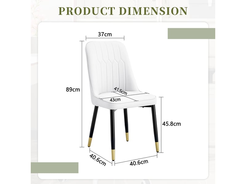  Set de 2 chaises de salle à manger modernes en blanc avec dossier rembourré en similicuir blanc et piètement métallique noir, idéales pour salle à manger, cuisine ou chambre  - Conforama C