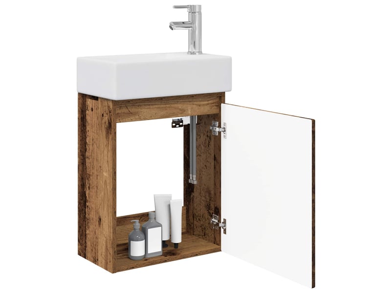 Meuble de rangement salle de bain avec robinet bois ancien shl5133 - Conforama C