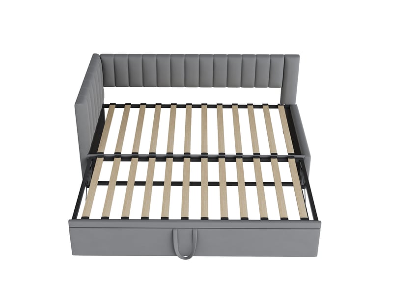  Lit simple canapé-lit avec gigogne 90-180x200 cm, velours, gris, sans matelas  - Conforama C