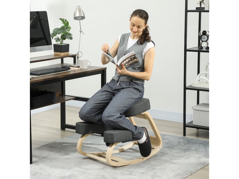  Tabouret ergonomique à genoux, tabouret rembourré pour une posture saine, en bois de bouleau, capacité de charge 120 kg, gris foncé  - Conforama C