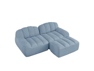 Canapé d’angle coquille 2 places avec pouf bleu – 210 x 165 x 79 cm