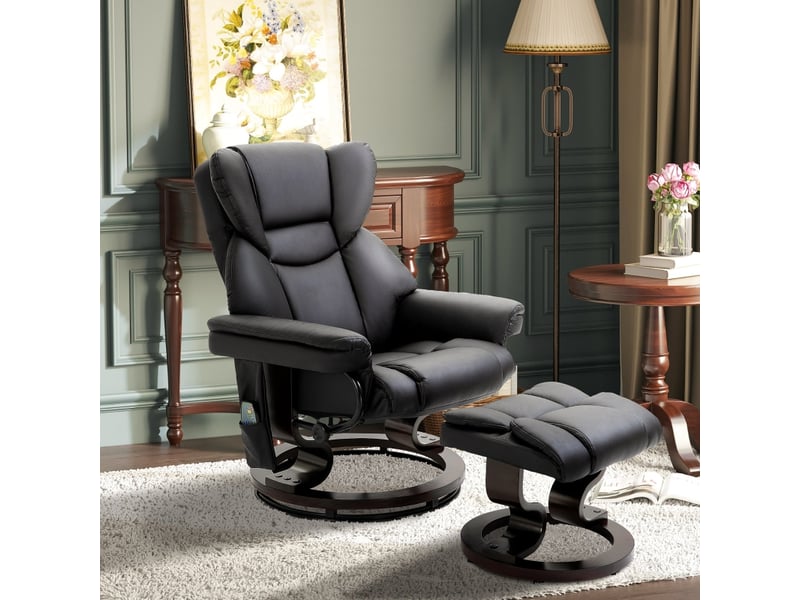  Fauteuil relax massant inclinable,79x82x101 cm,avec repose-pieds,similicuir,noir  - Conforama B