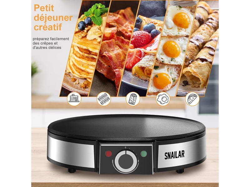  Crêpière électrique snailar 1200 w, 30 cm, noir  - Conforama B