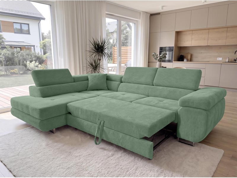  Canapé d'angle modulable et convertible konak 276 cm avec coffre – vert sauge Konak - Conforama B