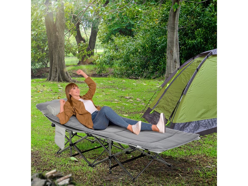 Lit de camp pliable et rembourré avec poche de rangement, 188 x 64,5 x 53 cm, gris clair  - Conforama C