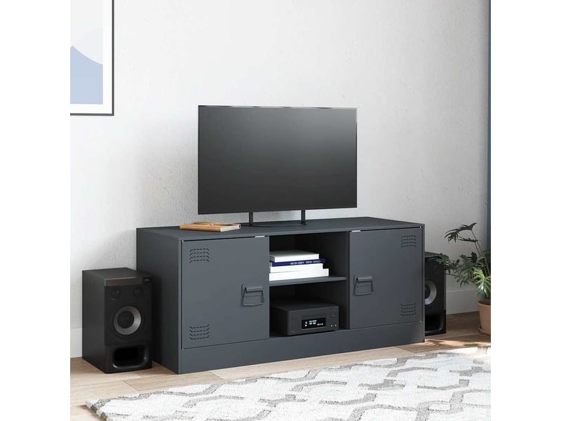 Meuble tv - banc tv - meuble de rangement anthracite 99x39x44 cm acier  - Conforama C