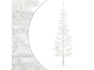 Demi sapin de noël, arbre de noël artificiel mince avec support blanc 150 cm