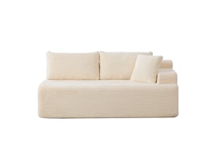 Canapé modulaire en tissu chenille ivoire avec méridienne, mousse haute résilience 30d, confort moelleux pour le salon