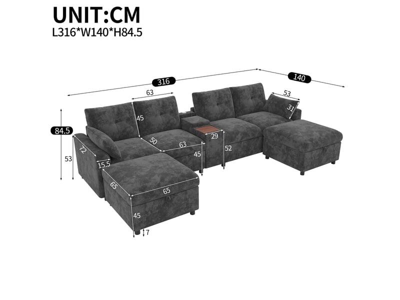  Canapé d'angle panoramique fixe 6 places tissu gris  - Conforama C