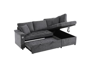 Canapé d'angle droit convertible VIVRYN 3 places Tissu gris avec coffre de rangement