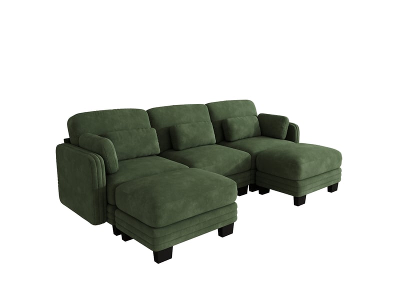 Canapé d'angle modulable panoramique en u 3 places 253x143x88 cm en chenille vert - Conforama D