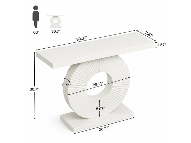 Table console 100 x 30 x 79 cm blanche en mdf et métal, structure géométrique pour entrée et salon  - Conforama C