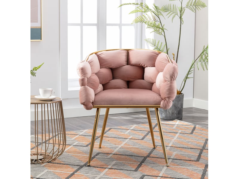  Fauteuil d'appoint avec accoudoirs, velours et métal, rose et doré  - Conforama C