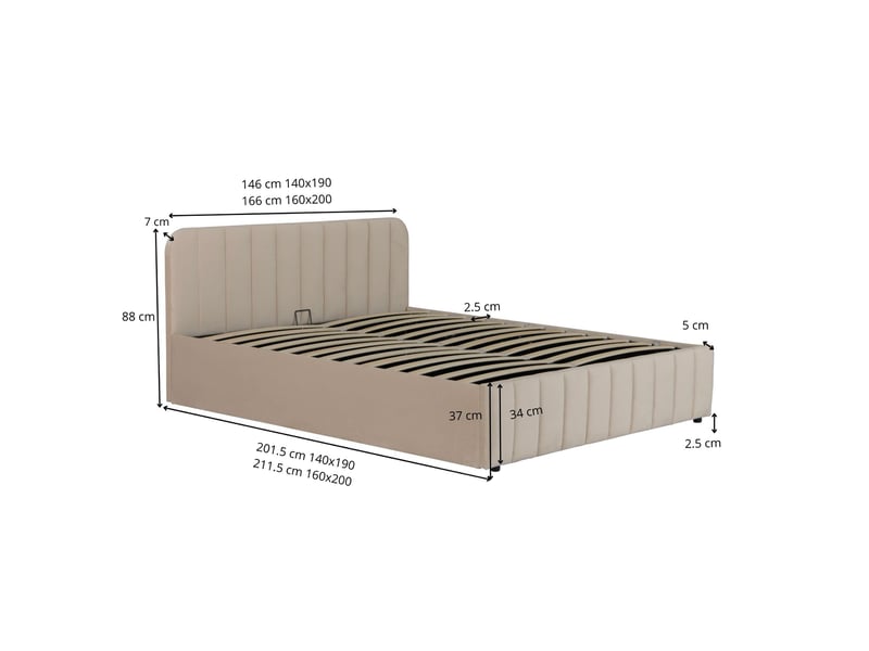 Lit coffre 140x190 velours taupe avec tête de lit terre de nuit - Conforama E