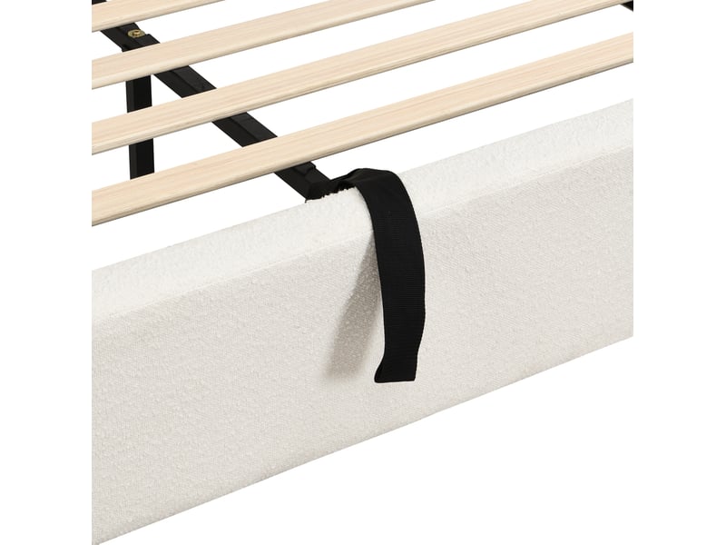  Lit double 180x200 cm avec rangement hydraulique, tête de lit, lattes et matelas inclus, bouclé beige  - Conforama D
